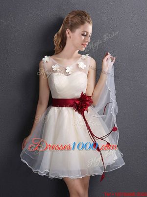 Scoop Sleeveless Appliques and Hand Made Flower Lace Up Court Dresses for Sweet 16