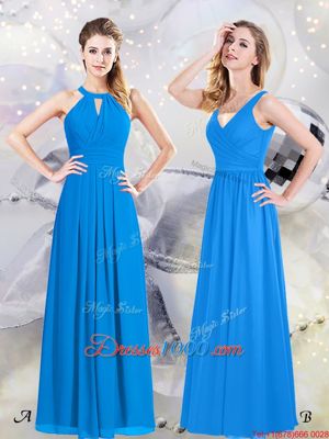 Halter Top Sleeveless Zipper Floor Length Ruching Quinceanera Court Dresses