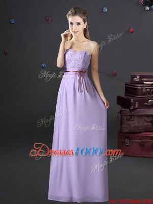 Fine Lavender Quinceanera Court of Honor Dress Prom and Party and Wedding Party and For with Lace and Appliques and Belt Sweetheart Sleeveless Lace Up