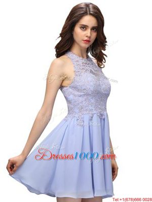 Column/Sheath Teens Party Dress Lavender Halter Top Chiffon Sleeveless Mini Length Zipper