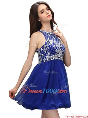Scoop Beading Juniors Evening Dress Royal Blue Zipper Sleeveless Mini Length
