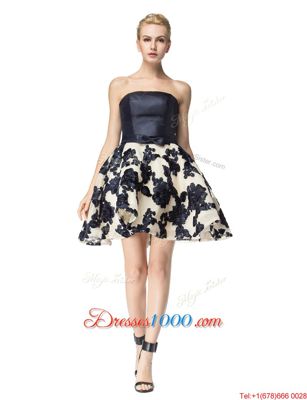 Fine Black Lace Up Strapless Embroidery Party Dress Wholesale Satin Sleeveless