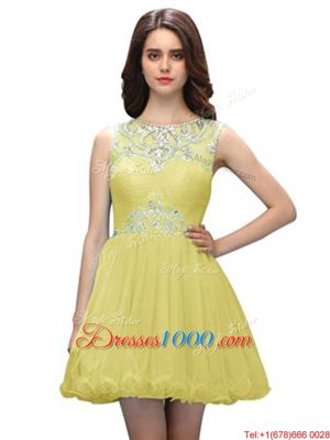 Scoop Sleeveless Zipper Evening Wear Light Yellow Organza