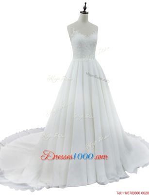 High Quality Sleeveless Court Train Zipper With Train Lace Wedding Gown