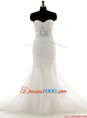 Mermaid Sleeveless Brush Train Lace Up With Train Lace Wedding Gown