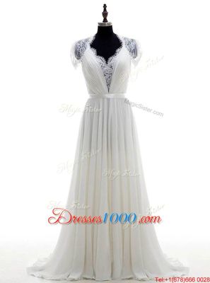 Sleeveless Brush Train Beading and Lace Clasp Handle Bridal Gown