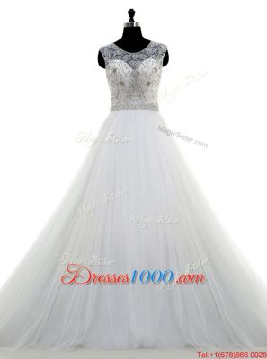 Scoop Sleeveless Brush Train Beading Clasp Handle Wedding Gowns