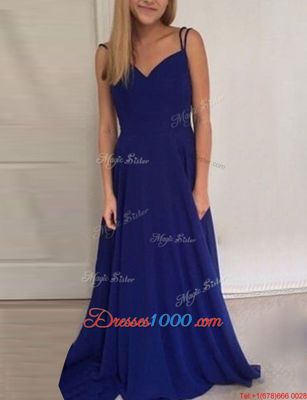 Scoop Sleeveless Chiffon Evening Dress Ruching Brush Train Backless