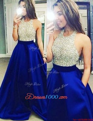Excellent Halter Top Sleeveless Beading Backless Formal Dresses