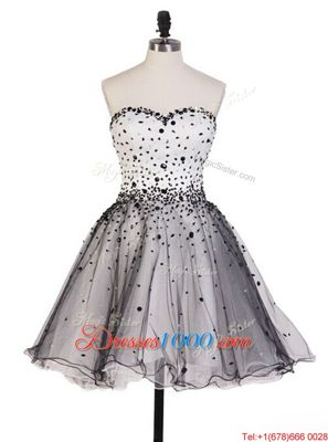 Glittering Grey Sleeveless Knee Length Beading Lace Up Custom Made