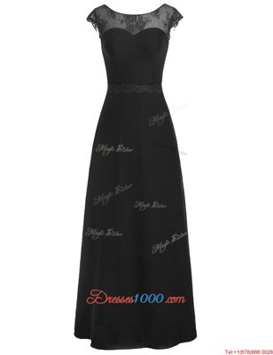 Custom Designed Scoop Chiffon Cap Sleeves Floor Length Juniors Evening Dress and Appliques