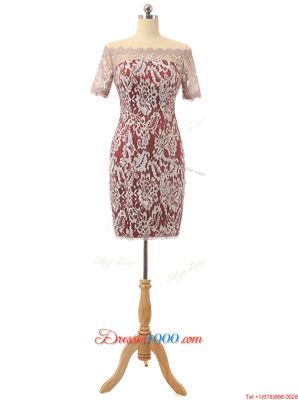 White And Red Zipper Off The Shoulder Lace Lace Short Sleeves