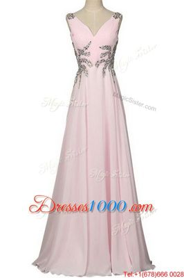 Graceful With Train Column/Sheath Sleeveless Baby Pink Prom Evening Gown Brush Train Zipper