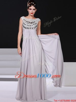 Silver Bateau Side Zipper Beading and Lace Dress for Prom Sleeveless