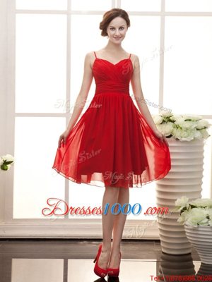 Wine Red Spaghetti Straps Zipper Ruching Party Dress for Toddlers Sleeveless