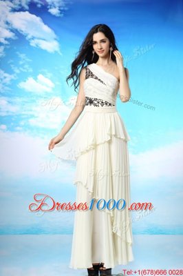 Perfect White One Shoulder Side Zipper Appliques and Ruffled Layers Prom Evening Gown Sleeveless
