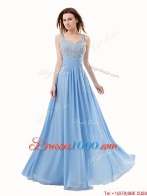 Artistic Floor Length Empire Sleeveless Blue Side Zipper