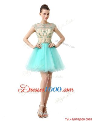 Noble Scoop Beading Juniors Party Dress Aqua Blue Zipper Sleeveless Knee Length