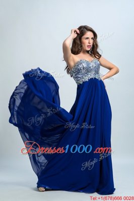 Beading Going Out Dresses Royal Blue Zipper Sleeveless With Brush Train