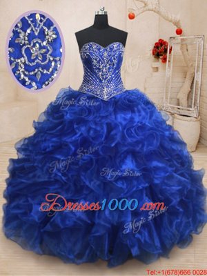 Great Sweetheart Sleeveless Organza 15th Birthday Dress Beading and Ruffles Brush Train Lace Up