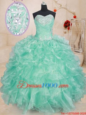 High Quality Sleeveless Lace Up Floor Length Beading and Ruffles 15th Birthday Dress