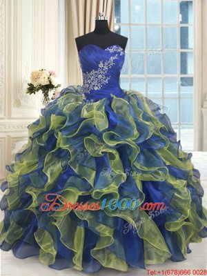 Multi-color Vestidos de Quinceanera Military Ball and Sweet 16 and Quinceanera and For with Beading and Ruffles Sweetheart Sleeveless Lace Up