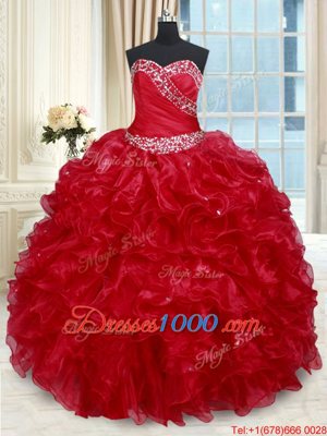 Organza Sleeveless Floor Length Sweet 16 Quinceanera Dress and Beading and Ruffles