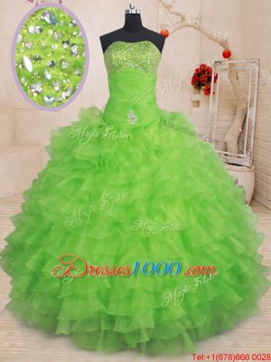 Popular Floor Length Lace Up Ball Gown Prom Dress for Military Ball and Sweet 16 and Quinceanera with Beading and Ruffled Layers