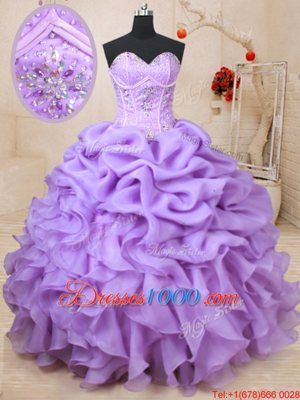 Sleeveless Beading and Ruffles and Pick Ups Lace Up Sweet 16 Dress
