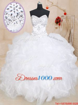 Glittering Floor Length Ball Gowns Sleeveless White 15 Quinceanera Dress Lace Up