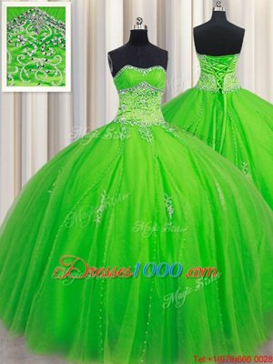 Graceful Tulle Sweetheart Sleeveless Lace Up Beading Sweet 16 Dresses in