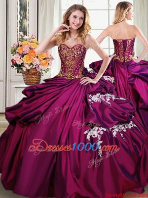 Amazing Burgundy Sweetheart Lace Up Beading and Appliques and Pick Ups Quinceanera Gowns Sleeveless