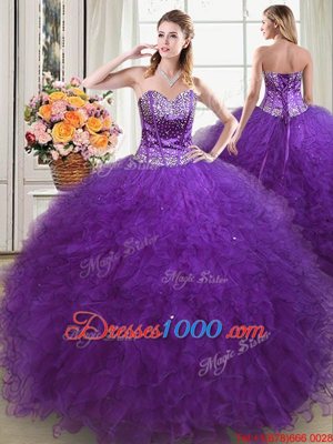 Floor Length Eggplant Purple Quinceanera Gowns Sweetheart Sleeveless Lace Up