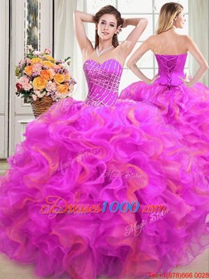 Sweetheart Sleeveless Vestidos de Quinceanera Floor Length Beading and Ruffles Multi-color Organza