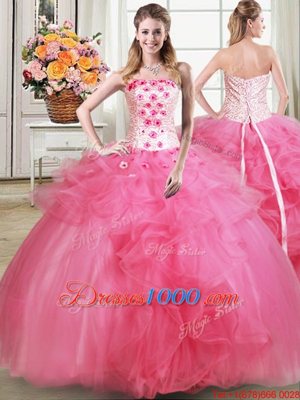 Fancy Sleeveless Beading and Appliques and Ruffles Lace Up Sweet 16 Dress