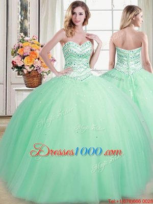 Amazing Tulle Sweetheart Sleeveless Lace Up Beading Sweet 16 Dresses in Apple Green