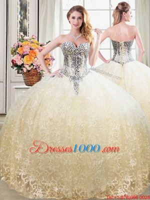 Champagne Sleeveless Beading and Lace Floor Length Quinceanera Gown