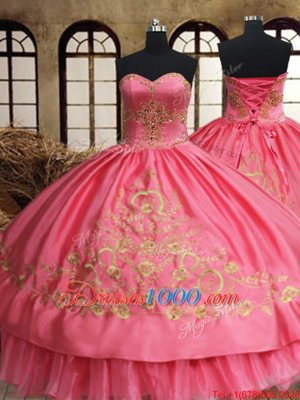 Charming Sleeveless Floor Length Beading and Embroidery Lace Up 15 Quinceanera Dress with Pink