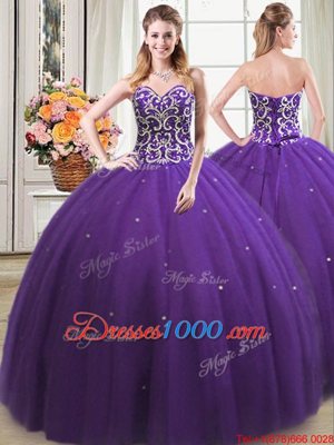 Exceptional Floor Length Lace Up Quinceanera Dresses Purple and In for Military Ball and Sweet 16 and Quinceanera with Beading
