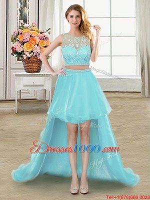 Scoop High Low A-line Sleeveless Aqua Blue Pageant Dress Womens Zipper
