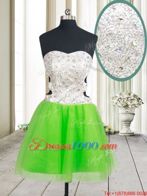 Exquisite A-line Beading and Sequins Prom Gown Zipper Tulle Sleeveless Mini Length