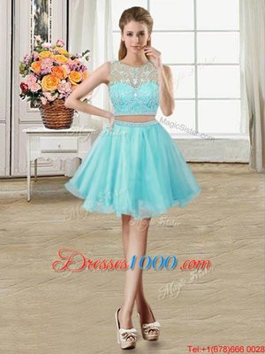 Scoop Sleeveless Tulle Evening Dress Beading Zipper