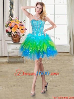 Ideal Multi-color Sleeveless Beading and Ruffles Mini Length Pageant Dresses