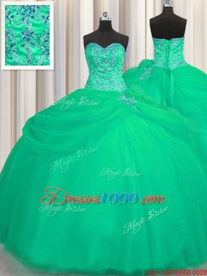 Big Puffy Tulle Sleeveless Floor Length Sweet 16 Quinceanera Dress and Beading