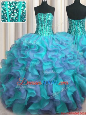 Visible Boning Beaded Bodice Strapless Sleeveless Lace Up Ball Gown Prom Dress Multi-color Organza