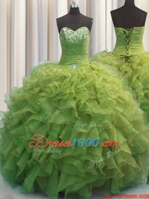 Leopard Two Tone V Neck Sleeveless Lace Up Floor Length Beading and Ruffles 15th Birthday Dress