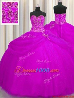 Sweetheart Sleeveless Tulle Ball Gown Prom Dress Beading Lace Up