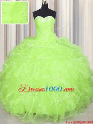Floor Length Yellow Green Vestidos de Quinceanera Sweetheart Sleeveless Lace Up