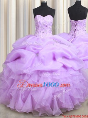 Rose Pink Lace Up V-neck Beading and Ruffles Quinceanera Dress Organza Sleeveless