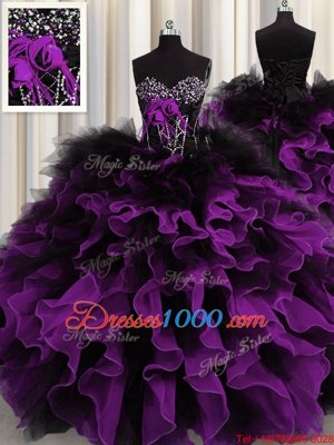 Multi-color Lace Up Sweetheart Beading and Ruffles Ball Gown Prom Dress Organza and Tulle Sleeveless